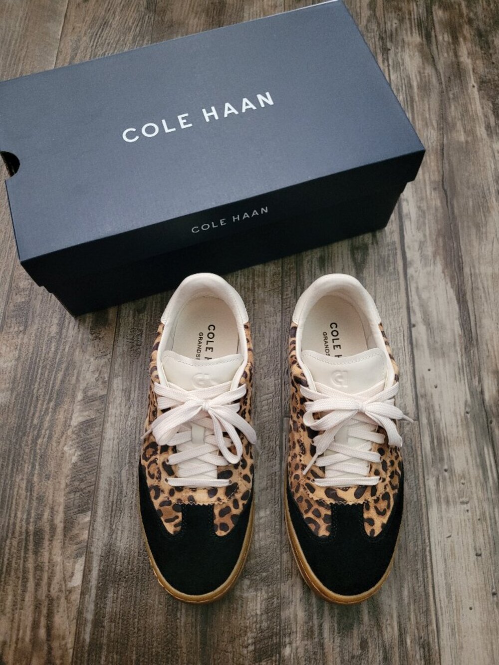 Cole Haan Leaopard Print Leather & Suede Sneakers